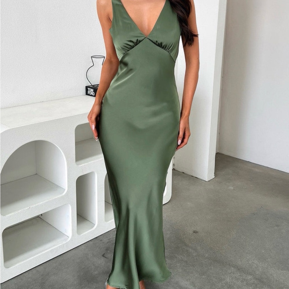 Green satin maxi dress